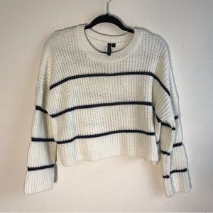Moon & Madison Ivory Cropped Sweater with Navy Stripe